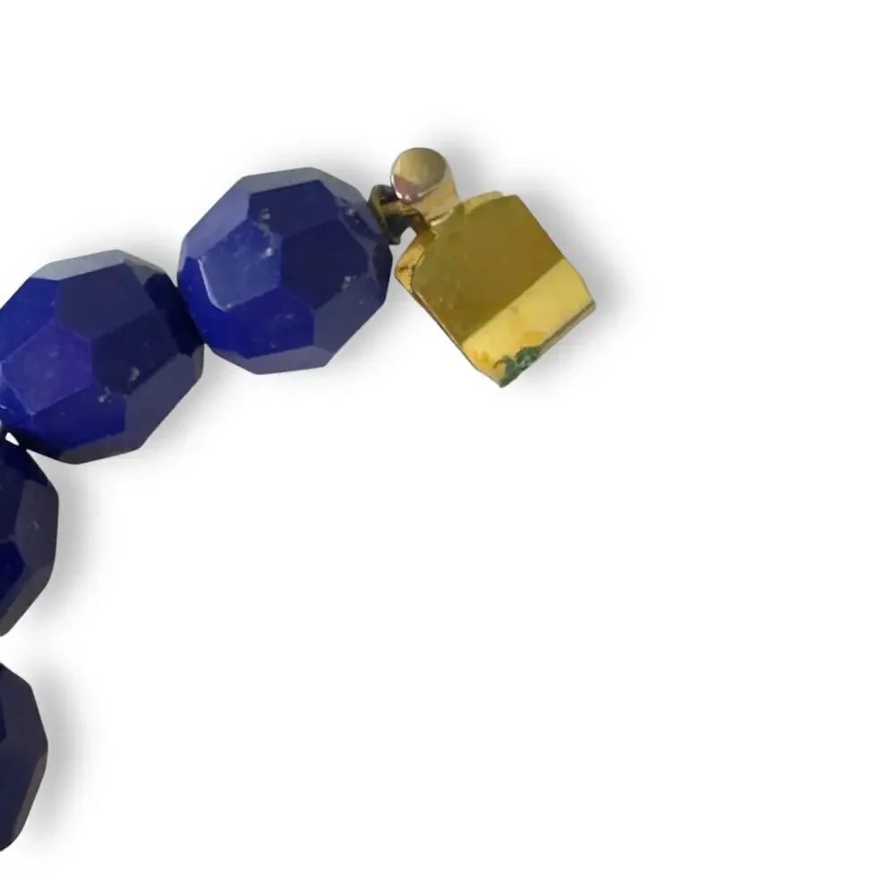 Vintage 24” Cobalt Blue Czech Glass Faceted Bead Necklace Marquise Clasp